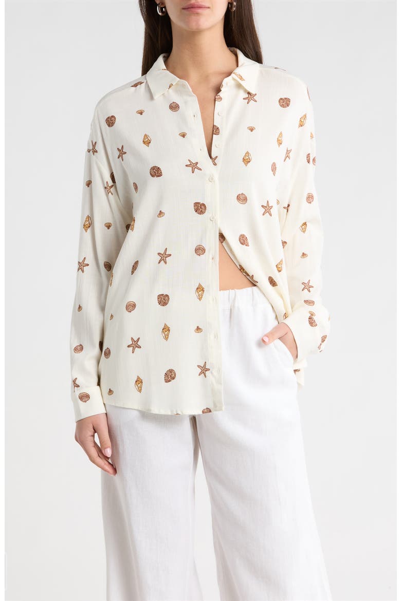 Cerise Shells Dalton Boyfriend Shirt, Main, color, IVORY-BROWN