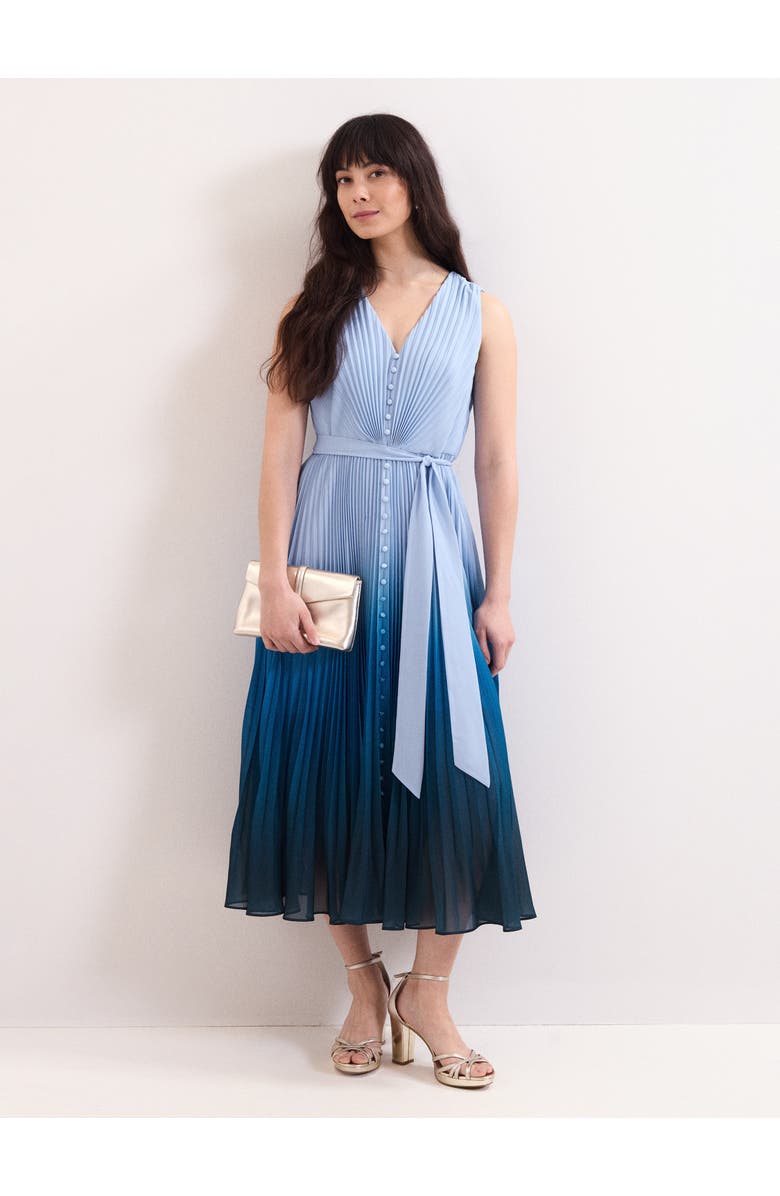 Phase Eight Mira Pleated V-Neck Midi Dress, Main, color, Blue