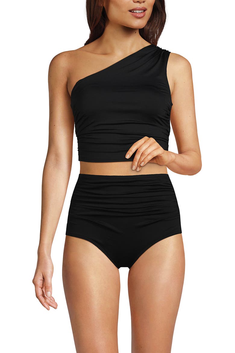 DD-Cup Ruched One Shoulder Midkini Top, Alternate, color, Black