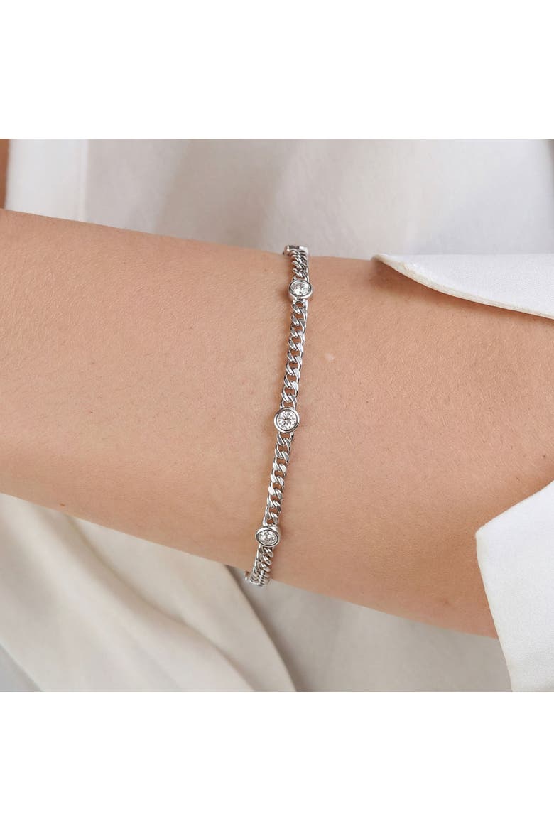 CZ Station Curb Chain Bracelet, Alternate, color, Sterling Silver