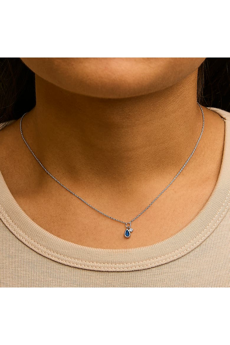 10K White Gold Pear Blue Sapphire and Diamond Charm Pendant Necklace, Alternate, color, White