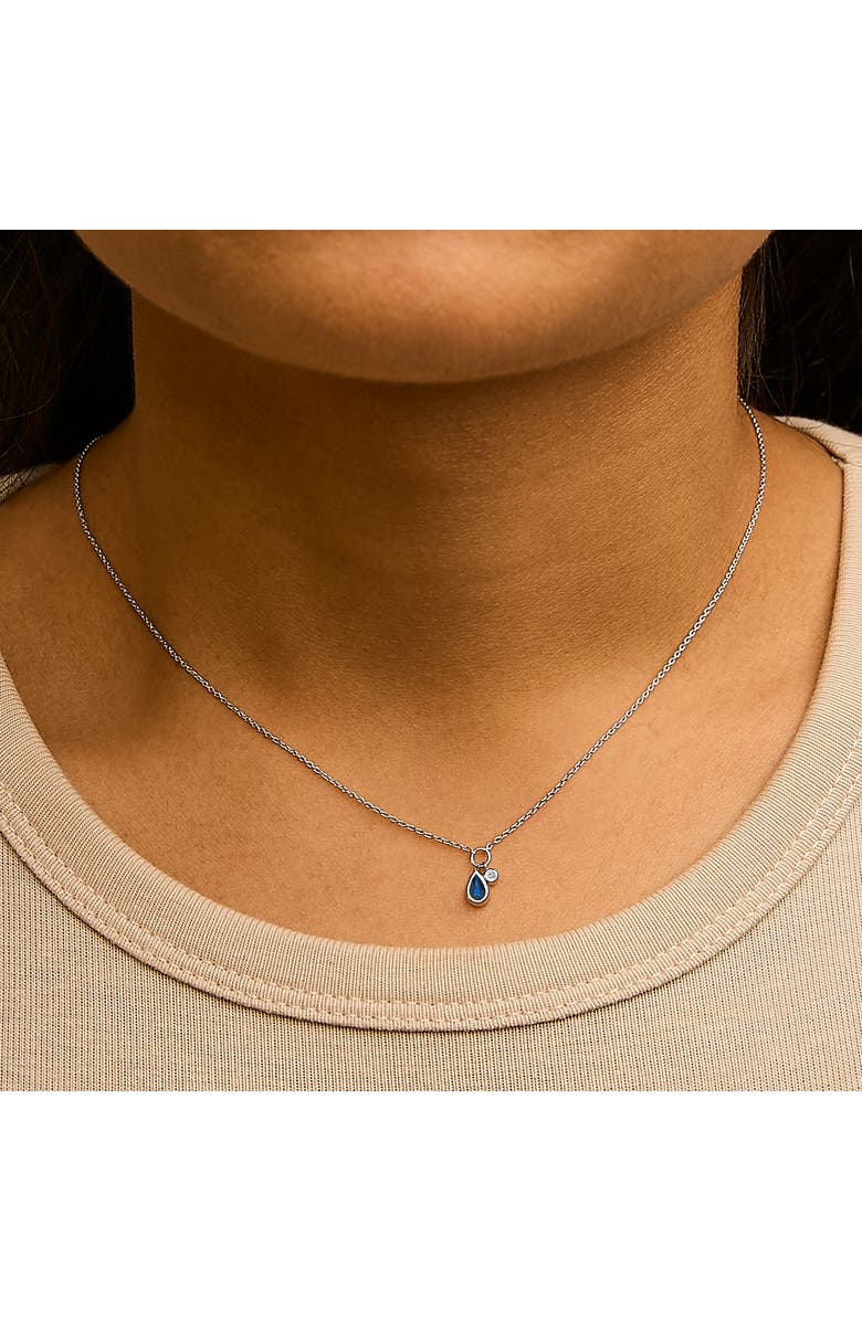 Haus of Brilliance 10K White Gold Pear Blue Sapphire and Diamond Charm Pendant Necklace, Alternate, color, White