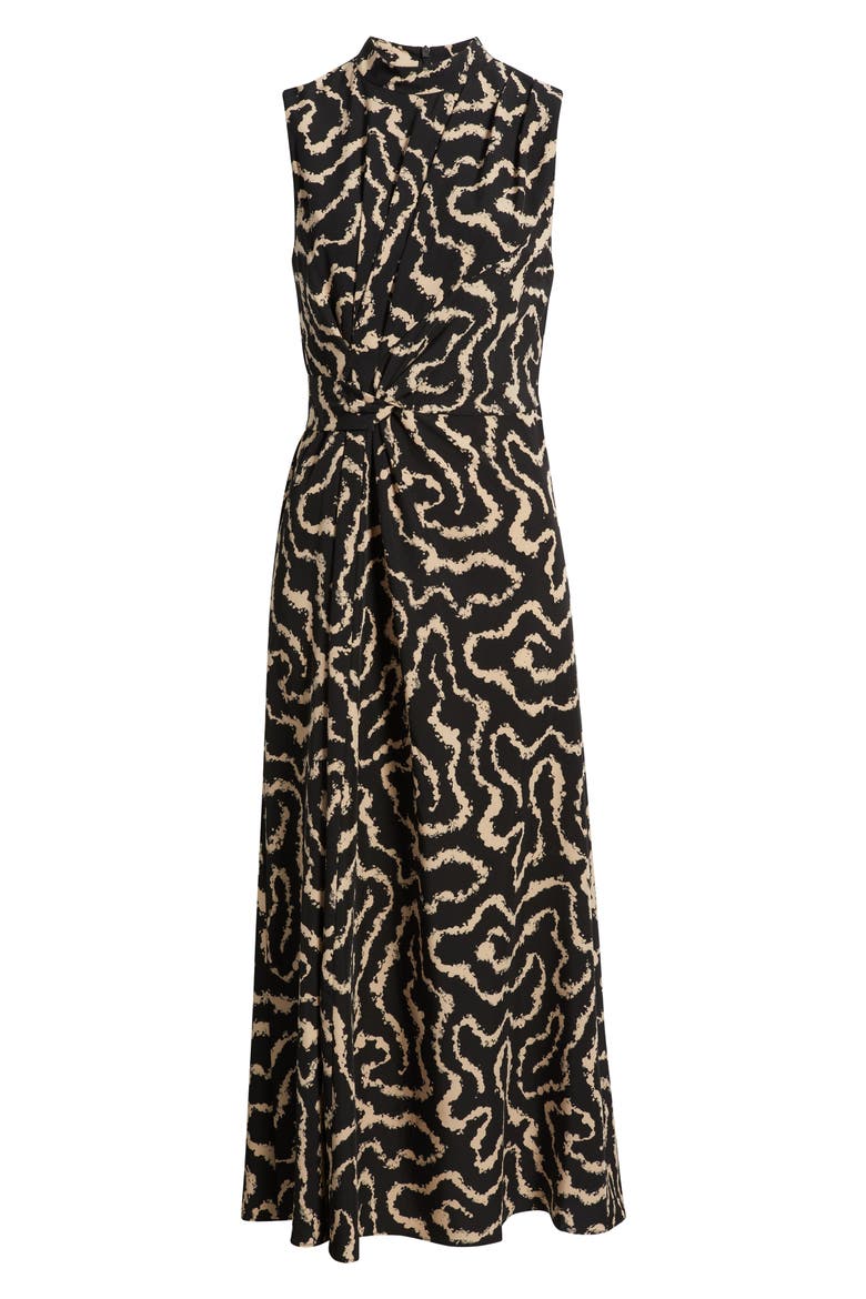 Print Stretch Twist Waist Dress, Alternate, color, BLACK/ TAN