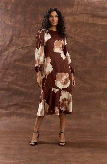 Floral Long Sleeve Midi Dress