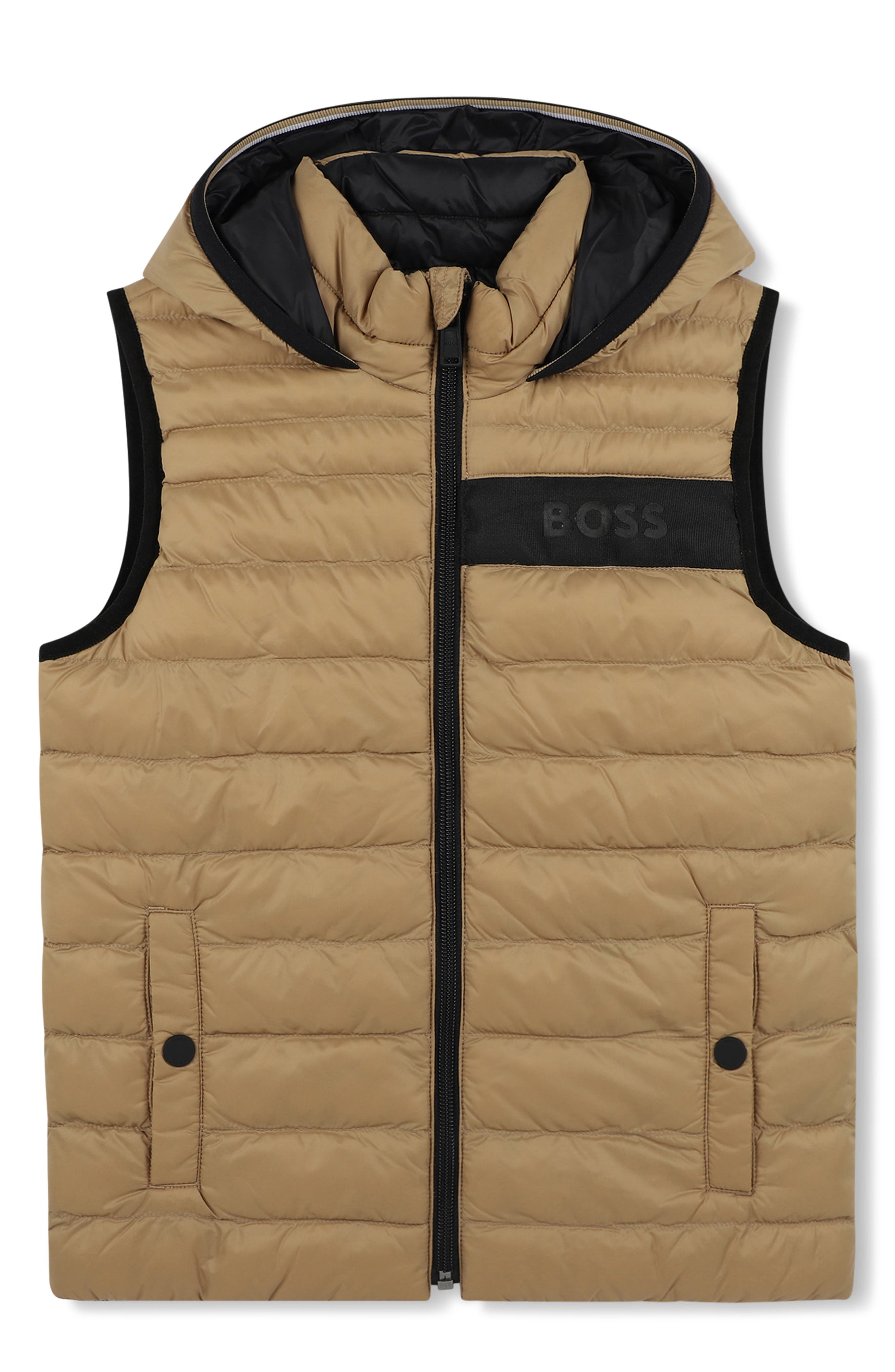 BOSS Kidswear Kids' Hooded Reversible Puffer Vest | Nordstrom