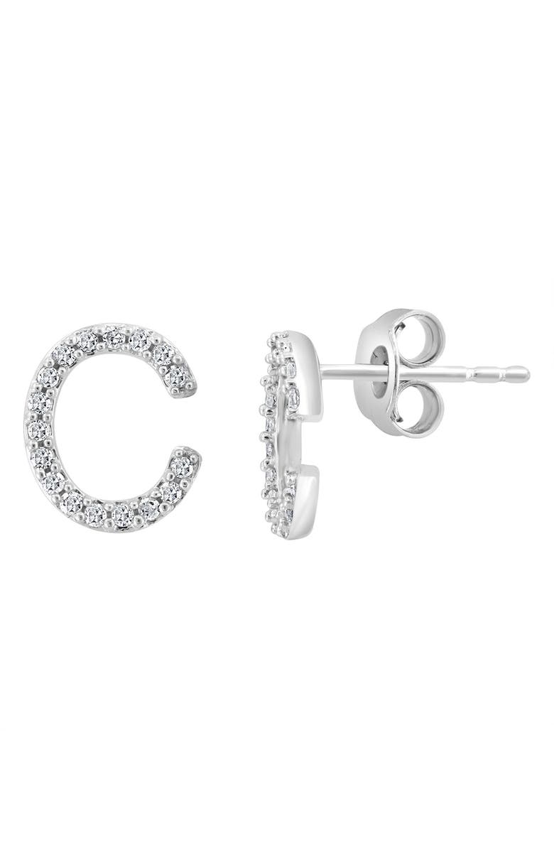 EFFY Sterling Silver Diamond 'C' Initial Stud Earrings, Main, color, Silver