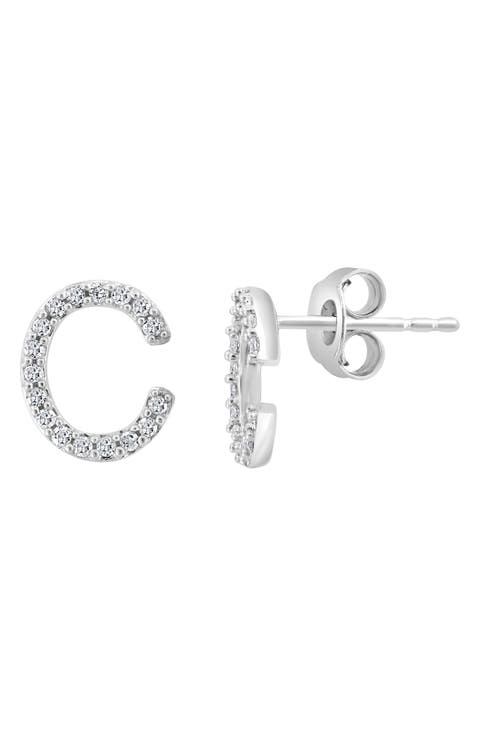 Sterling Silver Diamond 'C' Initial Stud Earrings