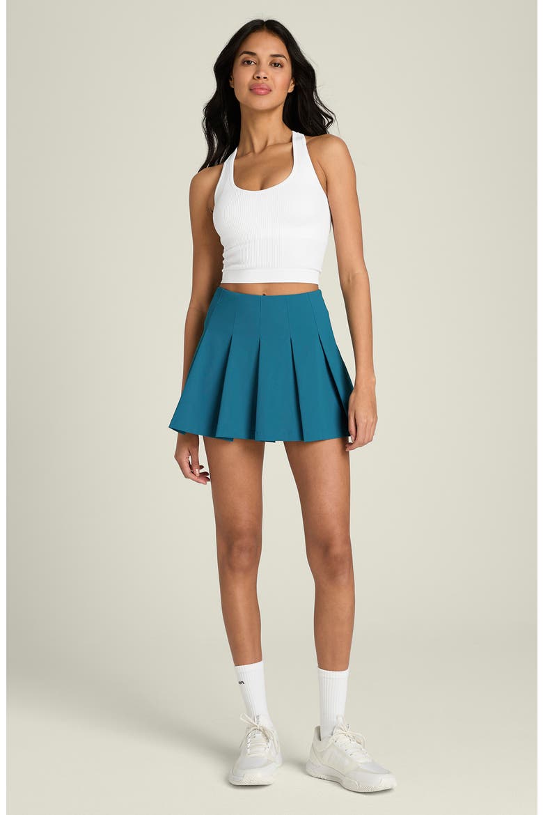 Classic Pleated Performance Miniskirt, Alternate, color, LYONS BLUE