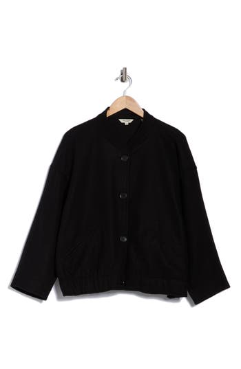 Max Studio Brushed Knit Crop Bomber Jacket In Black