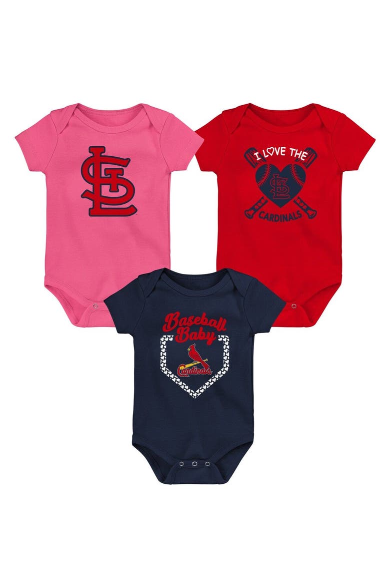 Infant Red/Navy/Pink St. Louis Cardinals Baseball Baby 3-Pack Bodysuit Set, Main, color, Red