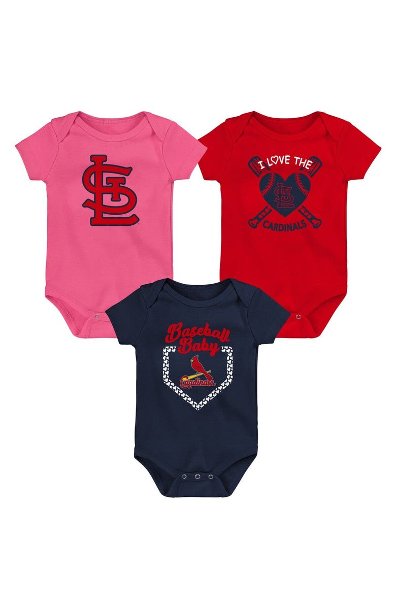 Outerstuff Infant Red/Navy/Pink St. Louis Cardinals Baseball Baby 3-Pack Bodysuit Set, Main, color, Red