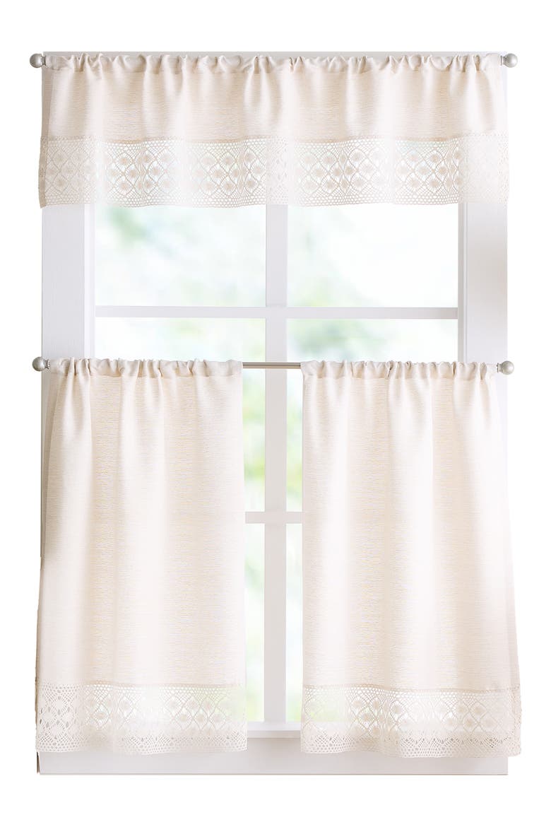 Bahia 3-Piece Valence & Tier Curtain Panel Set, Main, color, LINEN