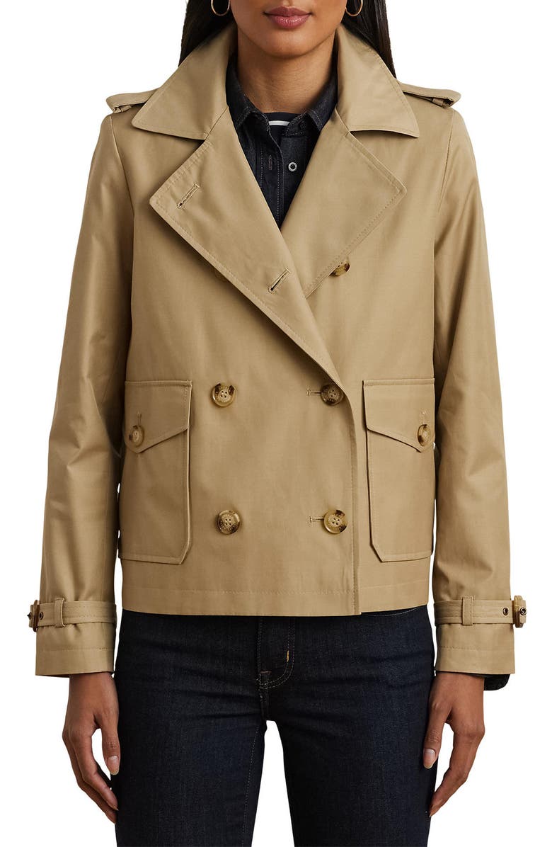 Lauren Ralph Lauren Crop Cotton Blend Trench Coat, Main, color, 