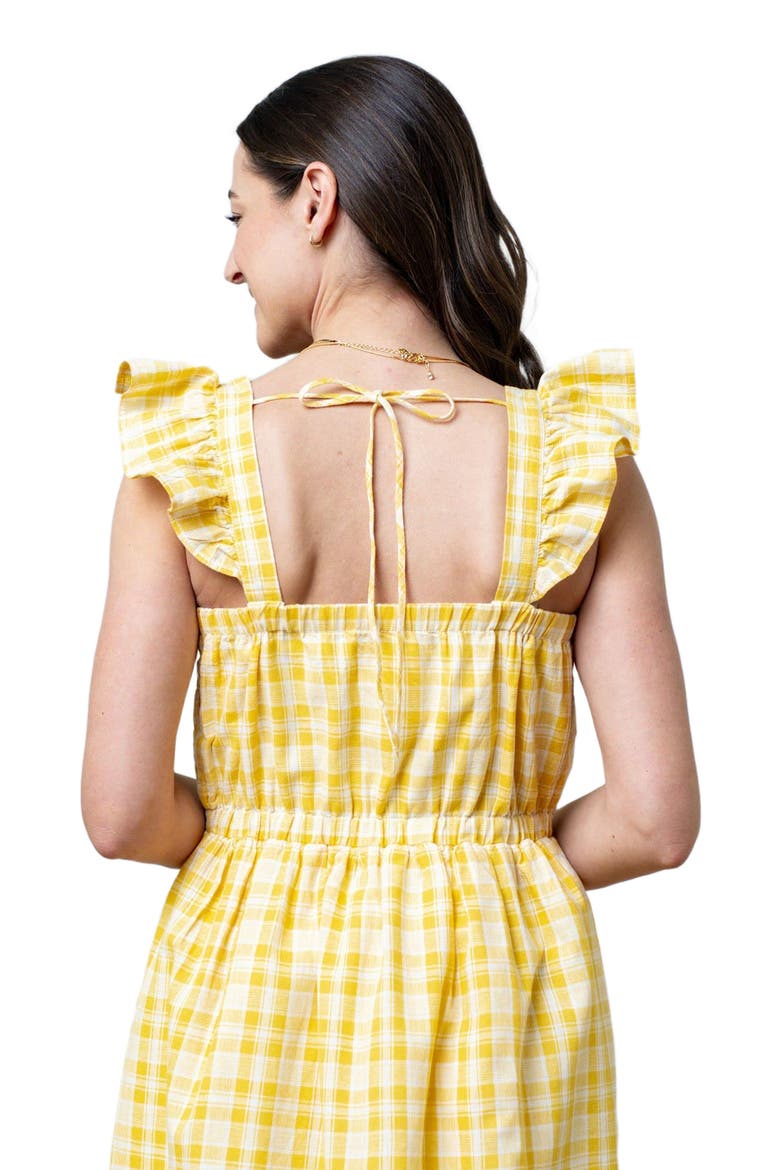 Womens' Flutter Sleeve Sun Dress, Alternate, color, Yellow Plaid Linen