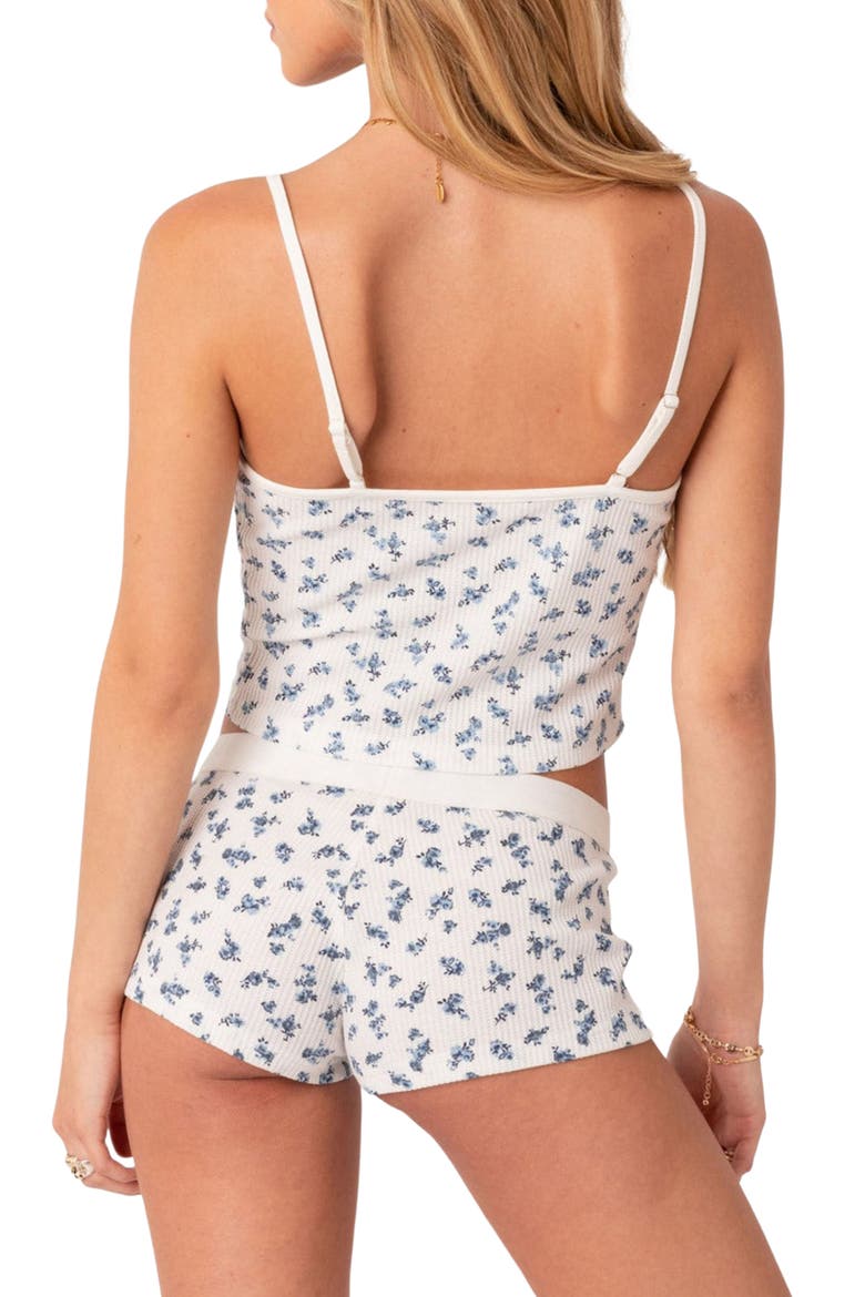 Pamper Floral Waffle Crop Camisole, Alternate, color, WHITE