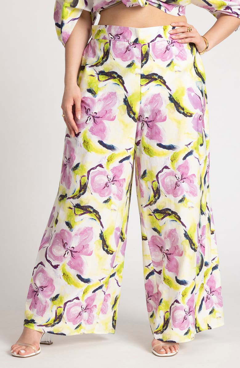 ELOQUII Floral Print Wide Leg Pants, Main, color, 