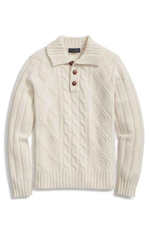 Brooks Brothers Aran Mixed Stitch Polo Sweater in Latte 