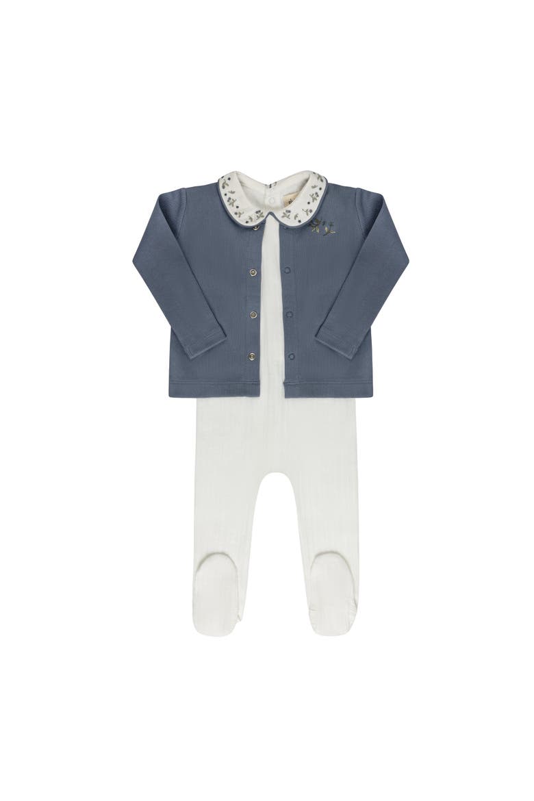 Embroidered Collar Collection - Footie, Alternate, color, Ivory/Blue