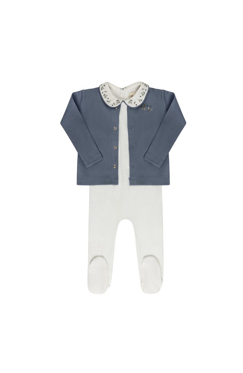 Ely's & Co. Embroidered Collar Collection - Footie, Alternate, color, Ivory/Blue