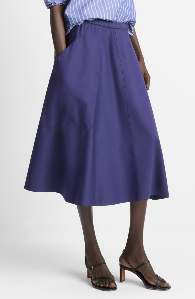 Vince Stretch Cotton Midi Skirt, Main, color, Deep Iris