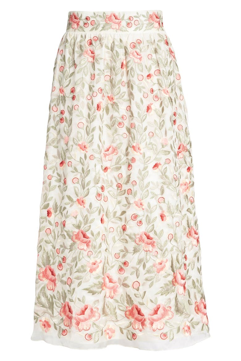 'Marianne' Floral Embroidered Silk Organza Skirt, Alternate, color, IVORY MULTI