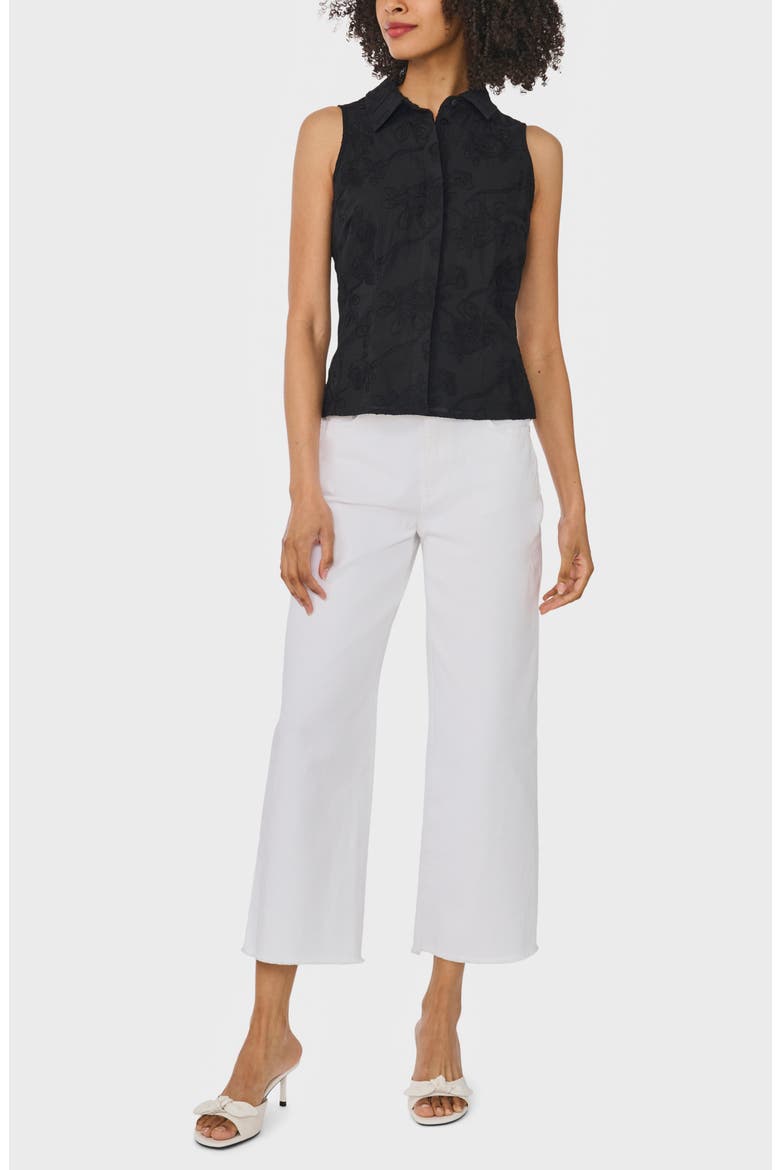Floral Embroidered Sleeveless Button-Up Shirt, Alternate, color, RICH BLACK