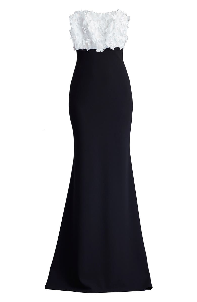 Tadashi Shoji Floral Appliqué Strapless Gown, Alternate, color, 