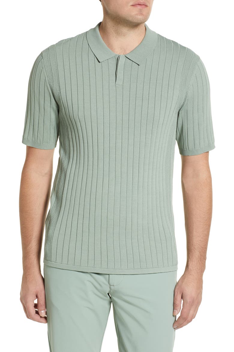 Men's Engineered Rib Polo Sweater, Main, color, SAGE
