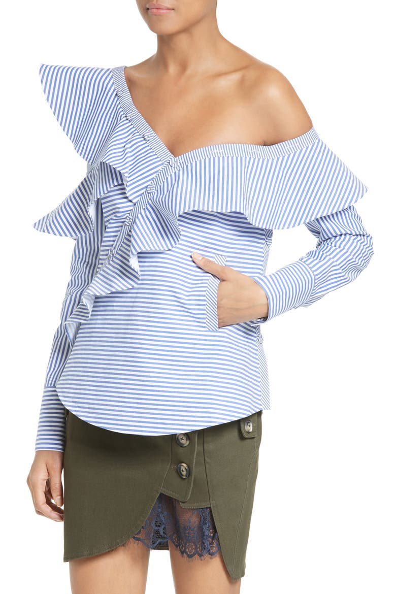 Asymmetrical Ruffle Top, Alternate, color, NAVY