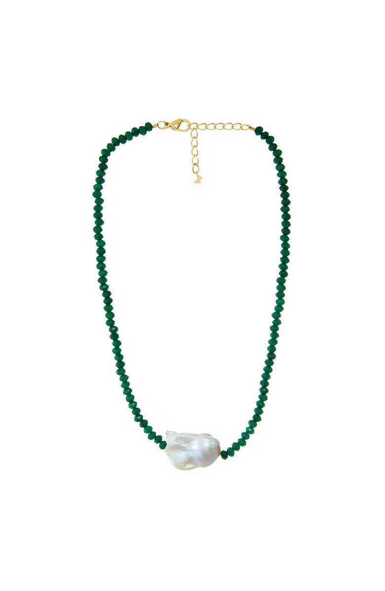 BY ADINA EDEN Colored Bead Chain Pearl Choker, Main, color, Emerald Green