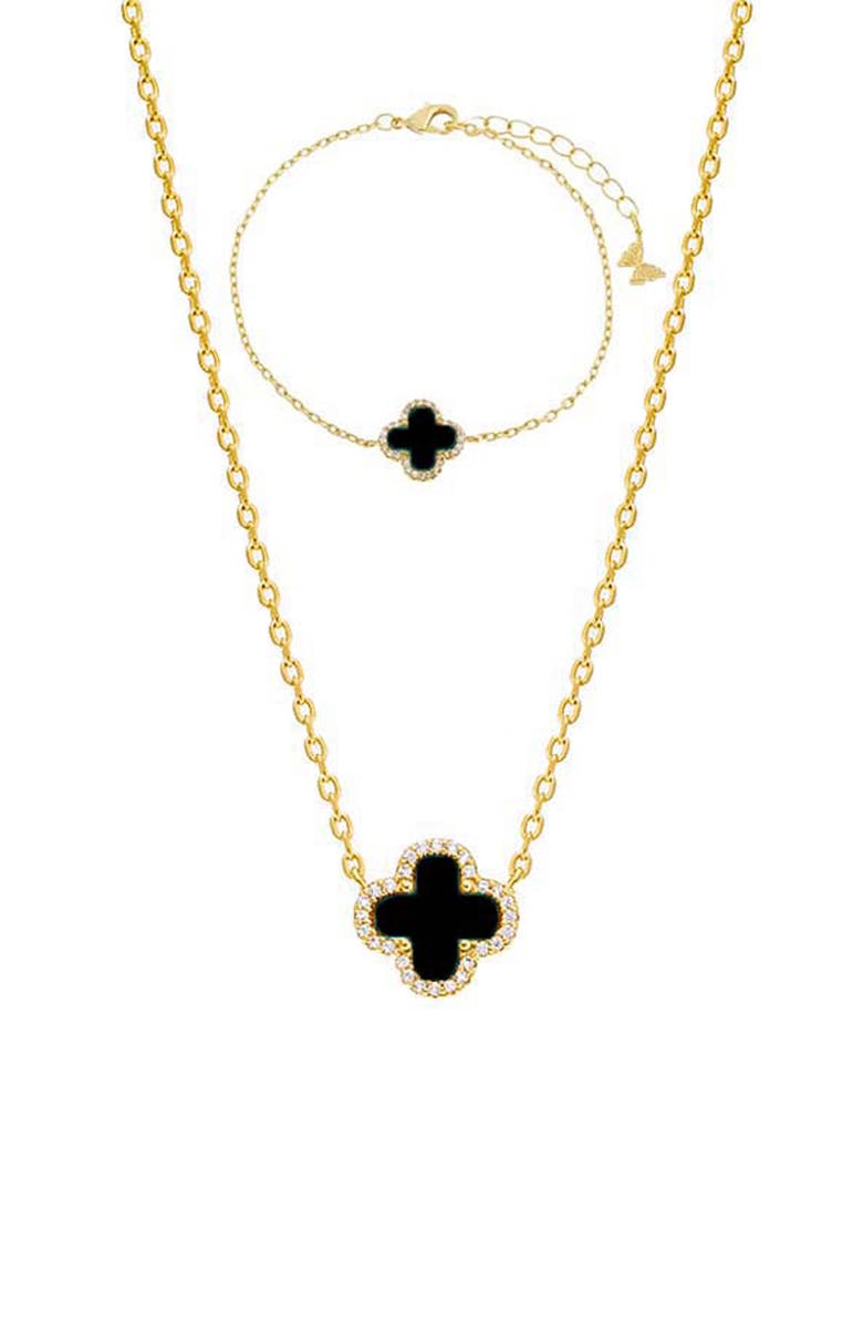 BY ADINA EDEN Four Leaf Clover Necklace & Bracelet Set, Main, color, 