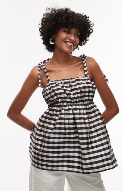 Check Taffeta Babydoll Top
