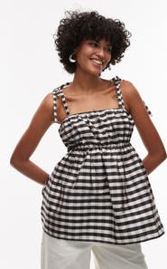 Topshop Check Taffeta Babydoll Top