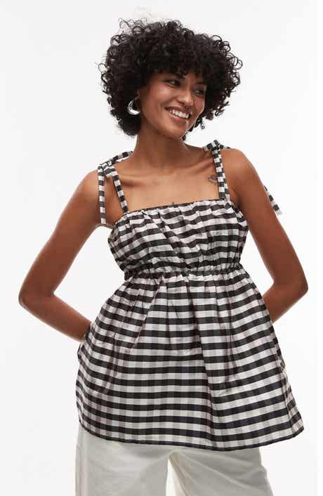 Topshop Check Taffeta Babydoll Top