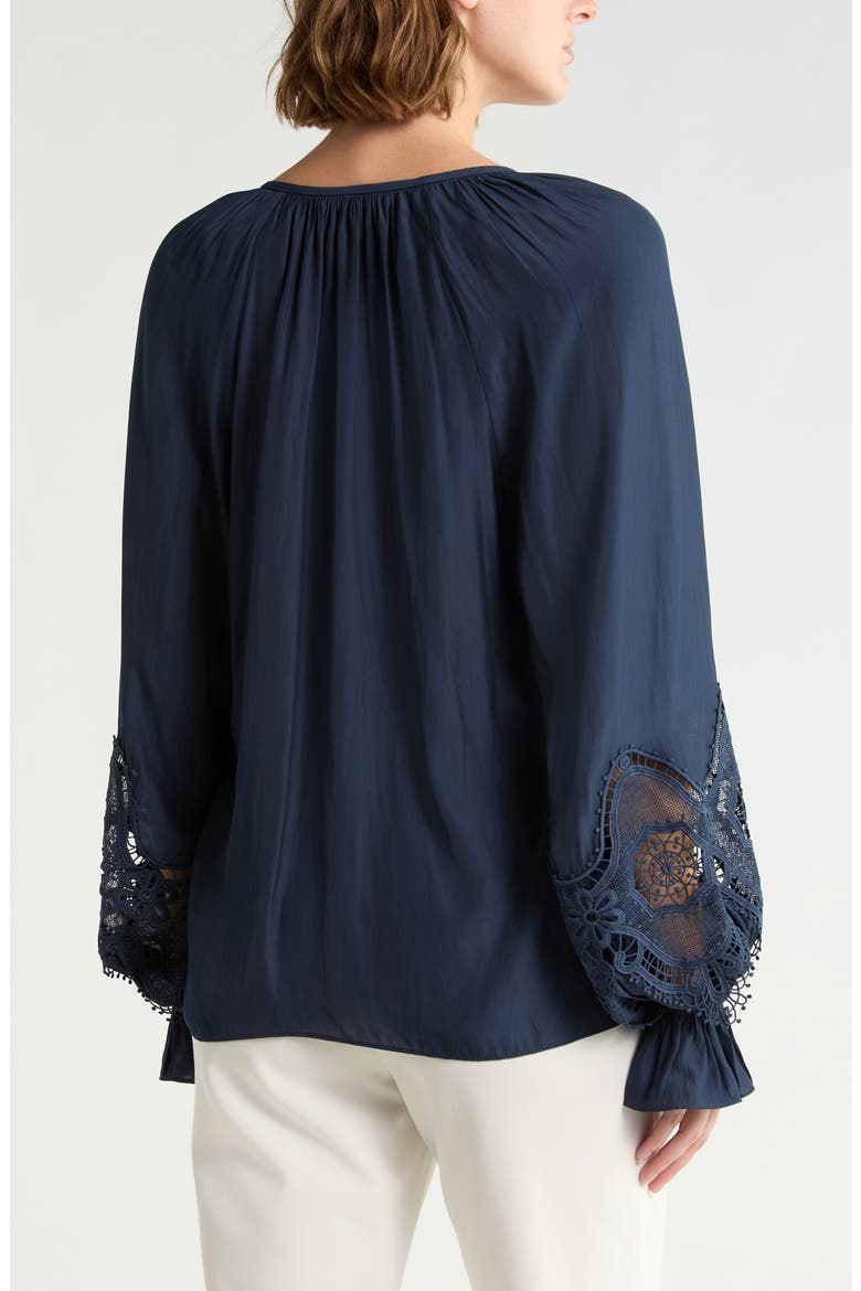 Irina Lace Trim Long Sleeve Top, Alternate, color, NAVY