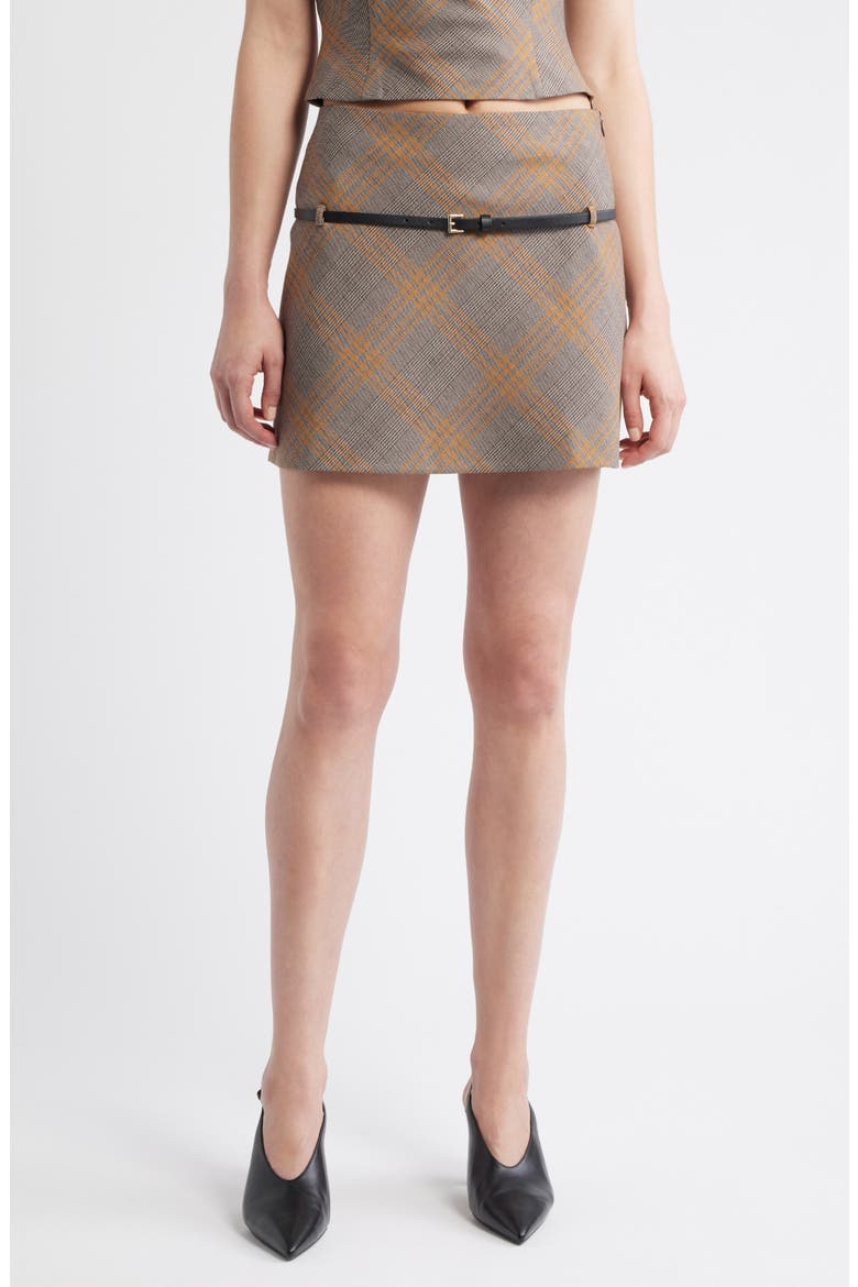 Melo Belted Plaid Minskirt, Main, color, BROWN