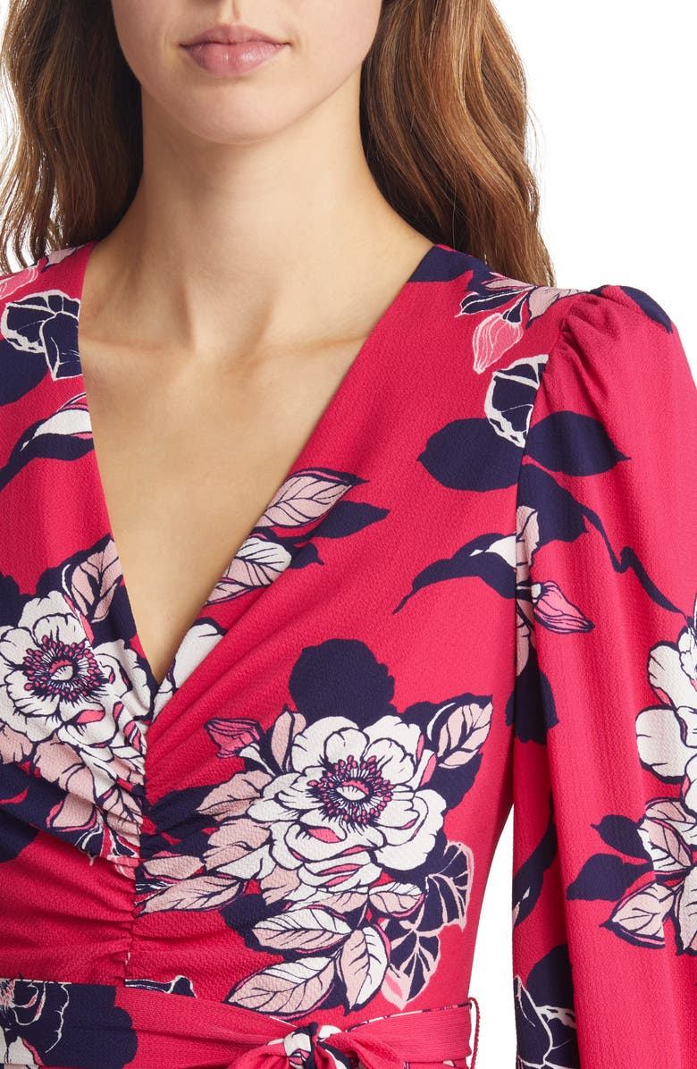 Eliza J Floral Ruched Bracelet Sleeve Dress, Alternate, color, 