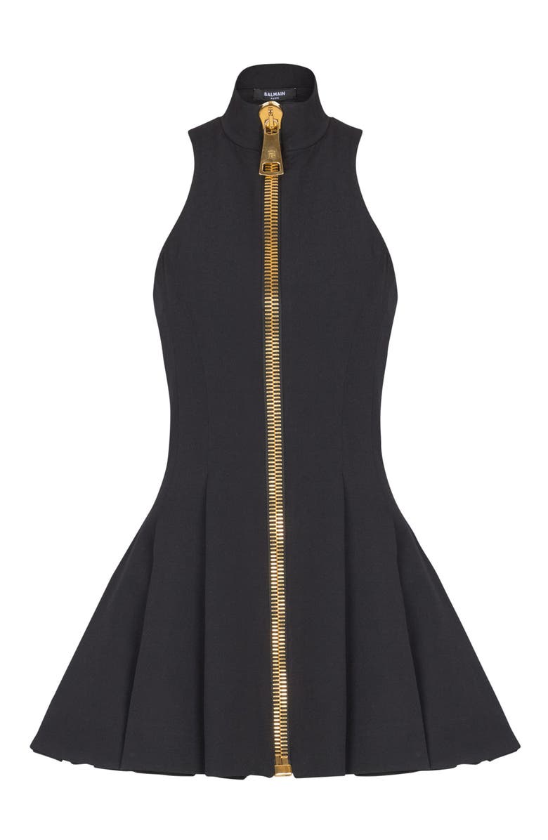 Balmain Short halterneck dress in grain de poudre wool, Main, color, 