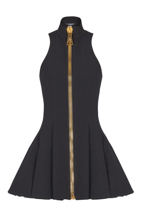 Short halterneck dress in grain de poudre wool