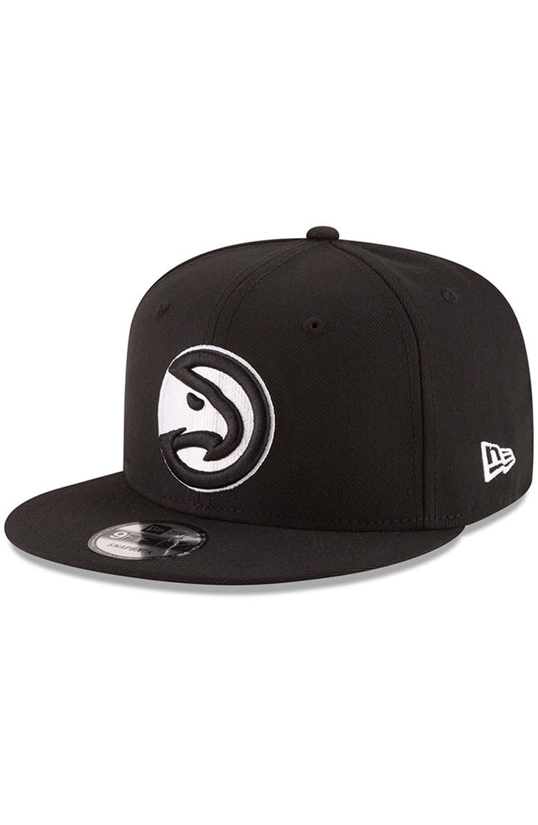 New Era Men's New Era Black Atlanta Hawks Black & White Logo 9FIFTY Adjustable Snapback Hat, Main, color, Black