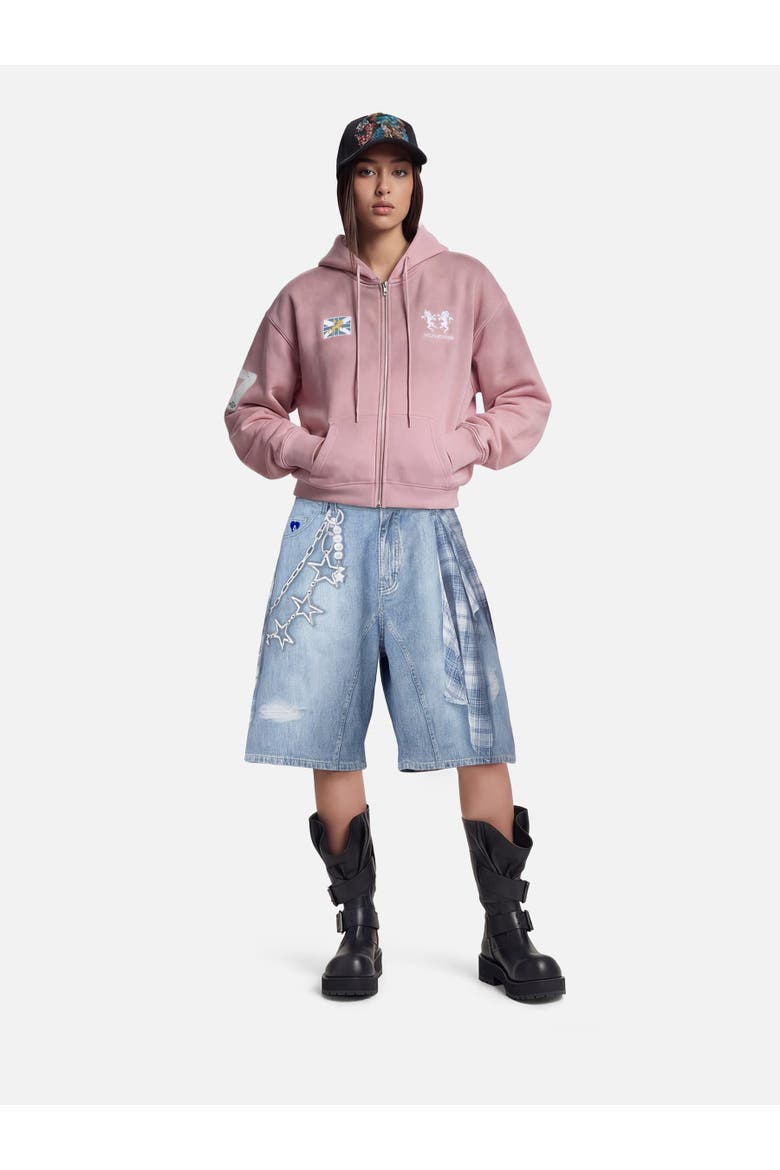 Plaid Panel Chain Jorts, Main, color, Blue