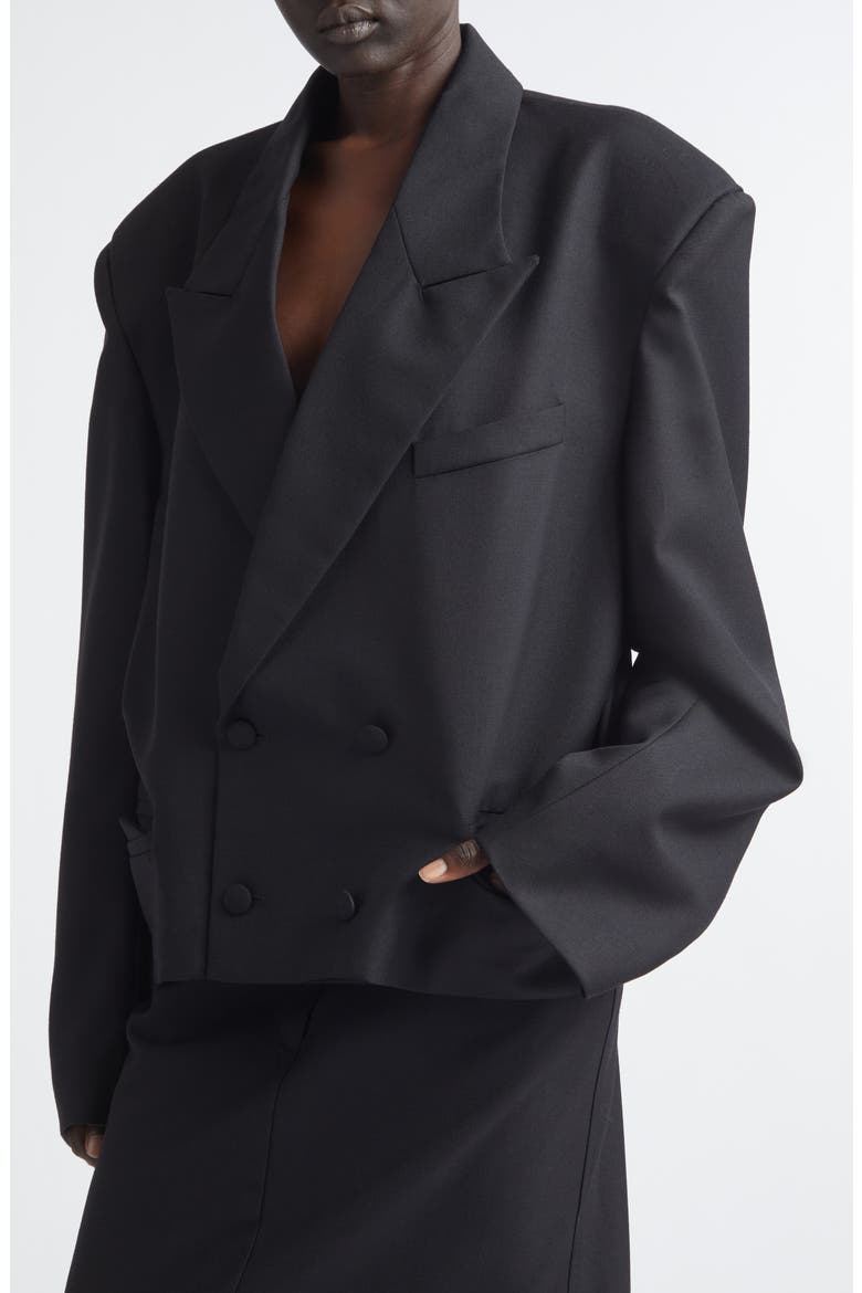 Slouchy Double Breasted Wool Jacket, Alternate, color, BLACK