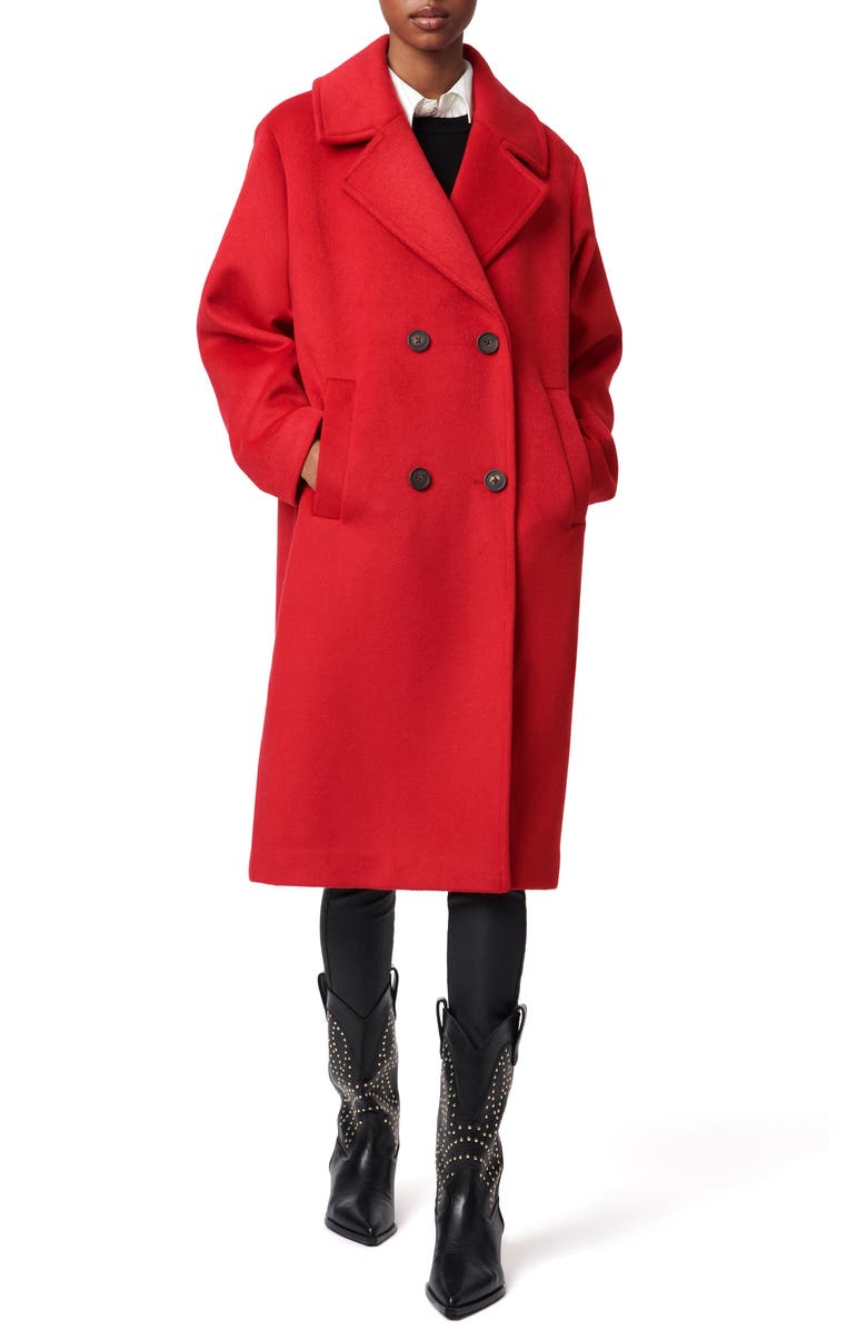 Bernardo Relaxed Double Breasted Coat, Alternate, color, Red