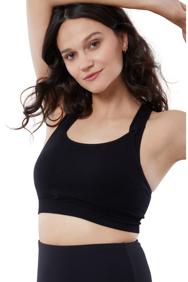 Set of 2 Nursing Sports Bras, Alternate, color, BLACK / BLACK