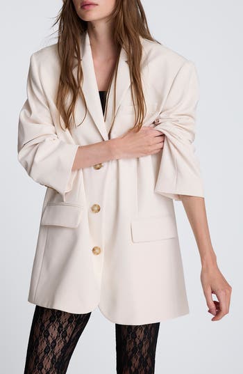 Kenneth Cole Three Button Boyfriend Jacket In Oyster