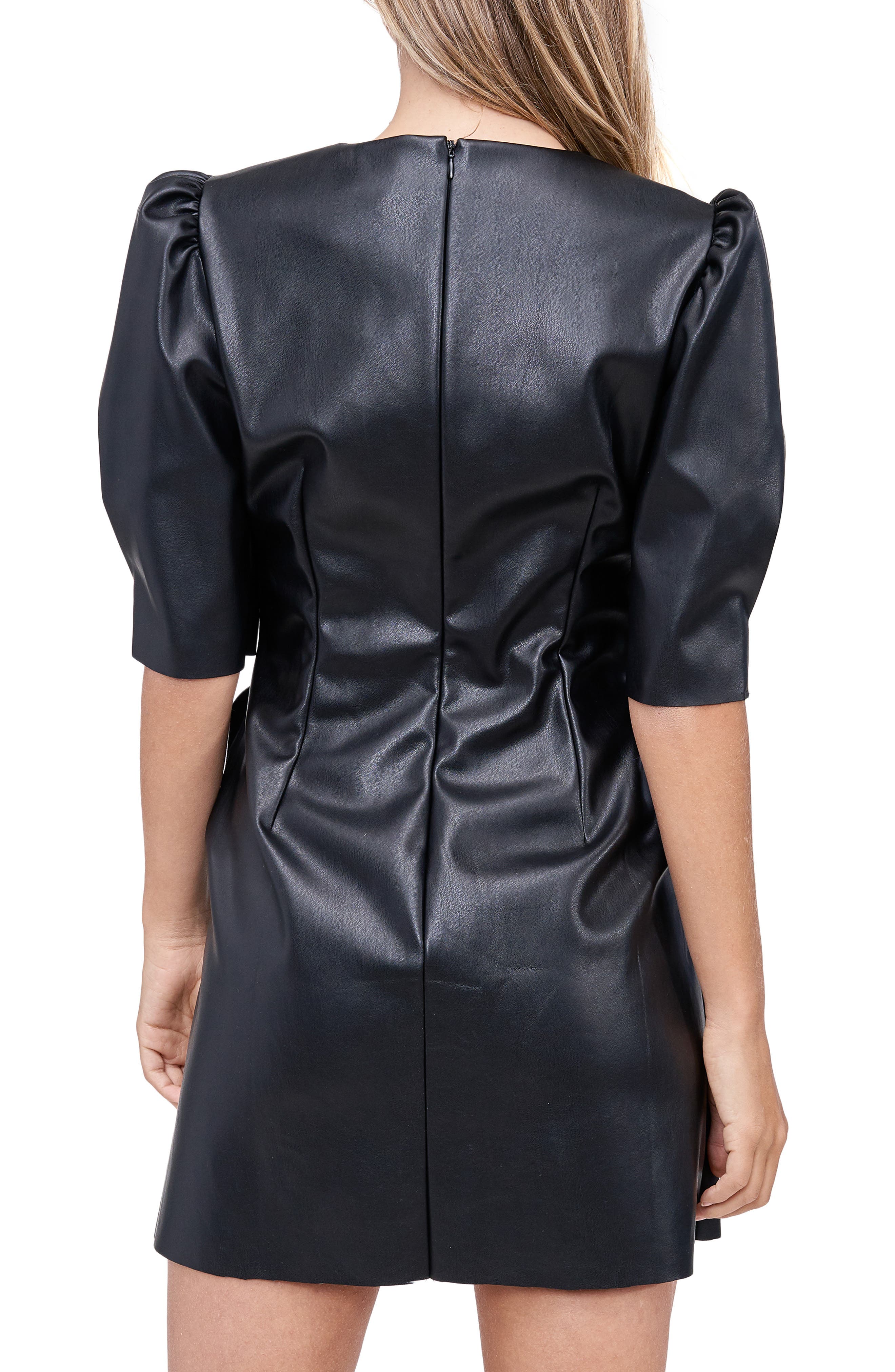 Puff Sleeve Faux Leather Minidress - image 2