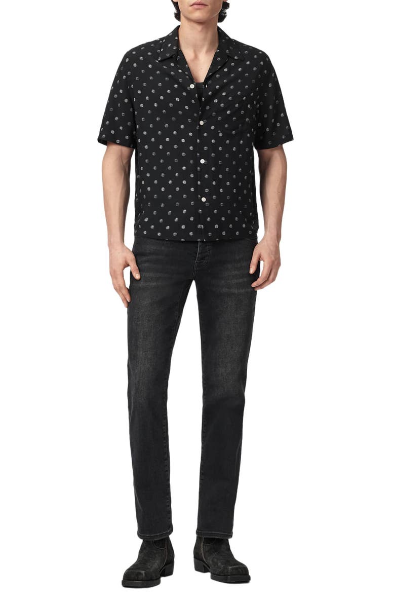 AllSaints Upton Short Sleeve Button-Up Shirt, Alternate, color, Jet Black