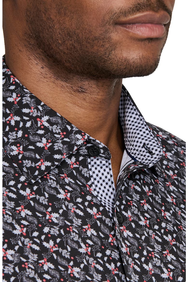 Berry Leaves Woven Long Sleeve Basic, Alternate, color, BLACK/RED