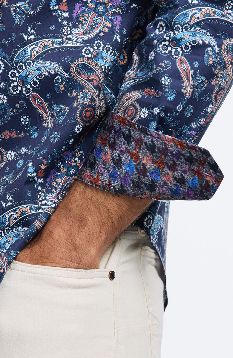 Robert Graham Chandler Floral & Paisley Stretch Cotton Button-Up Shirt, Alternate, color, Blue Multi