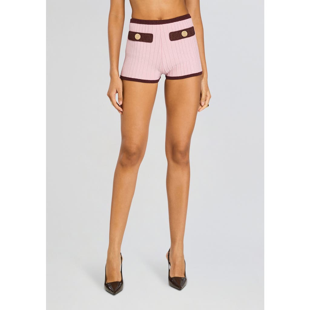 Retroféte Edith Ribbed High-waisted Shorts In Mtlc Earl Rose/pecan